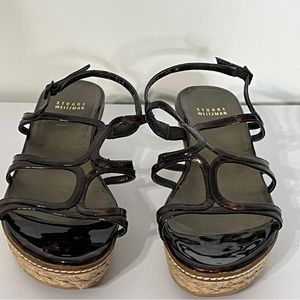 Stuart Weitzman Slingback Tortoise Leather Wedge Heel Sandals